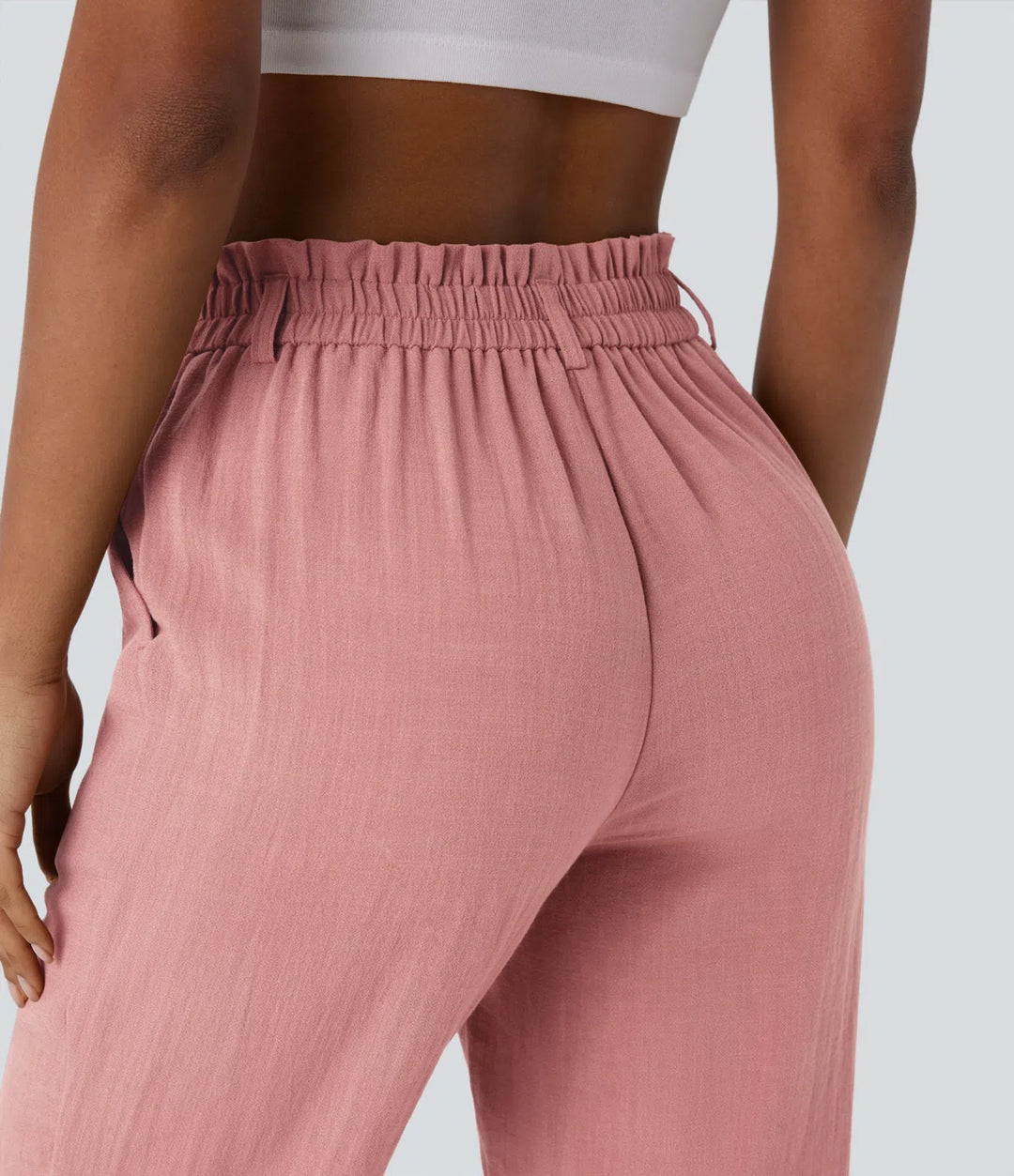 High Waisted Zipper Pocket Cropped Linen-Feel Trousers