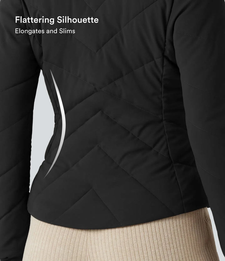PuffFlex Stand Collar Long Sleeve Thumb Hole Casual Padded Jacket with Pockets
