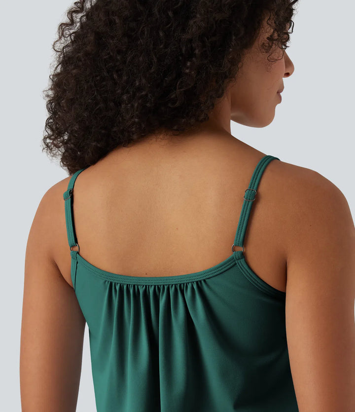Adjustable Straps Ruched 2-in-1 Built-in Bra Casual Cami Top
