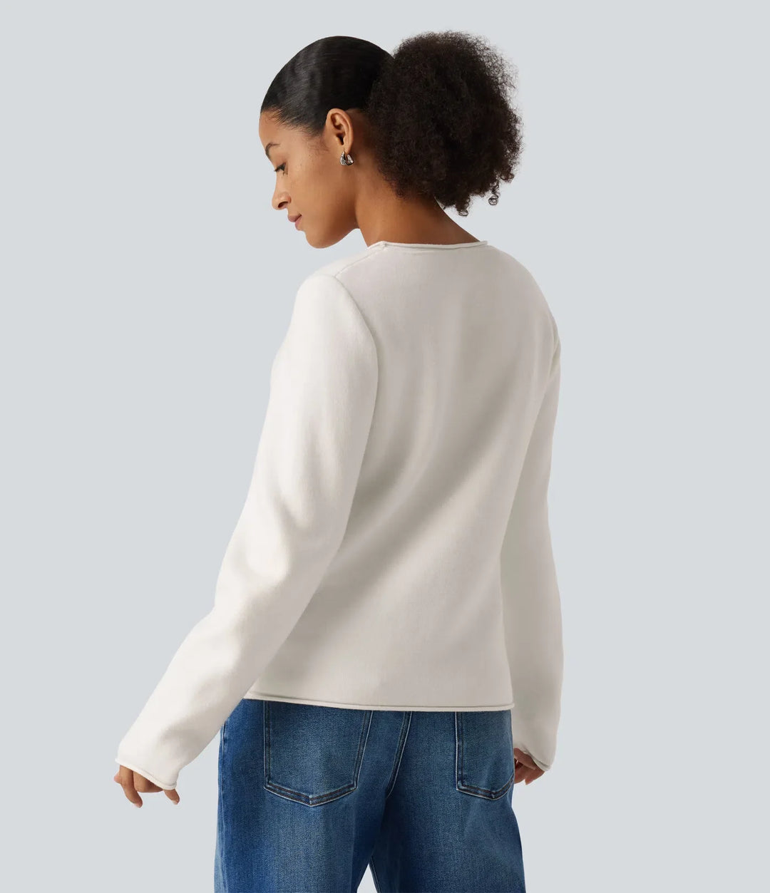 Round Neck Dropped Shoulder Long Sleeve Jumper