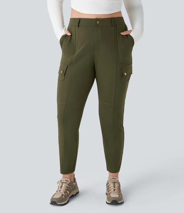 DayStretch High Waisted Zipper Pockets Solid Slim Hiking Plus Size Cargo Trousers