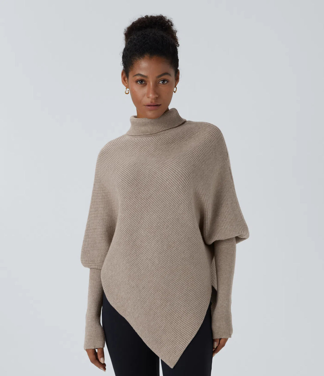 High Neck Long Sleeve Asymmetric Hem Work Jumper