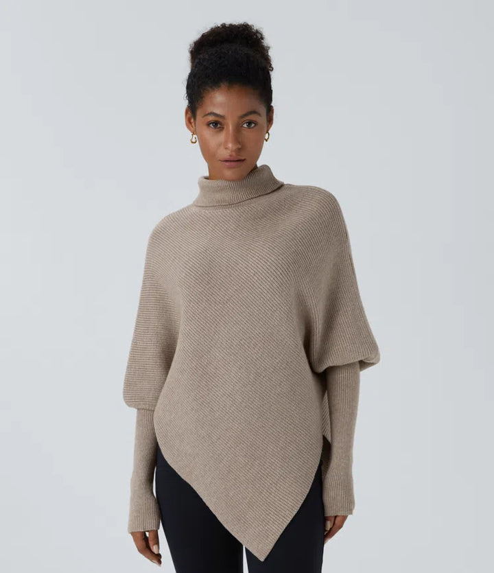 High Neck Long Sleeve Asymmetric Hem Work Jumper