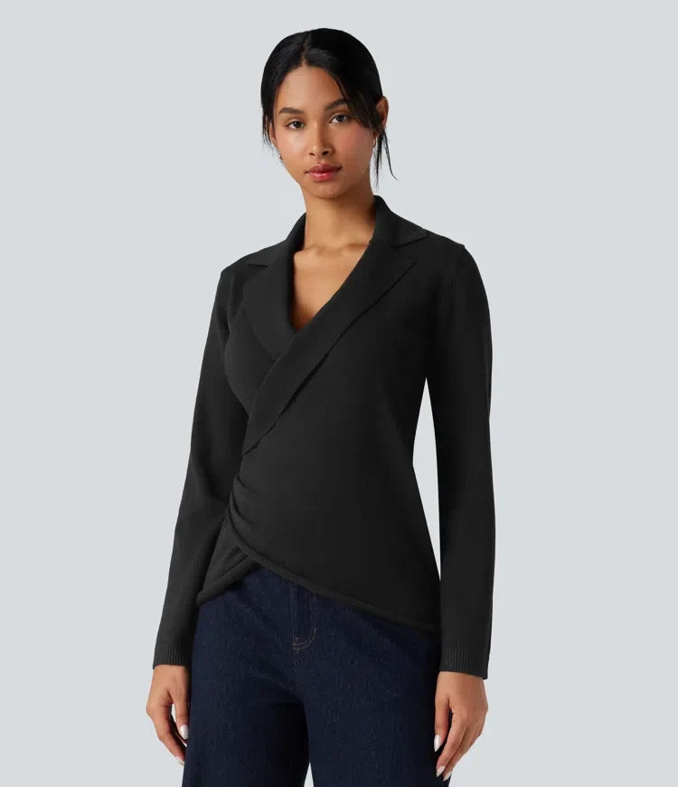 V-neck Long Sleeve Wrap Work Jumper