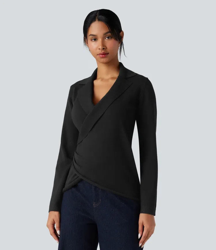 V-neck Long Sleeve Wrap Work Jumper