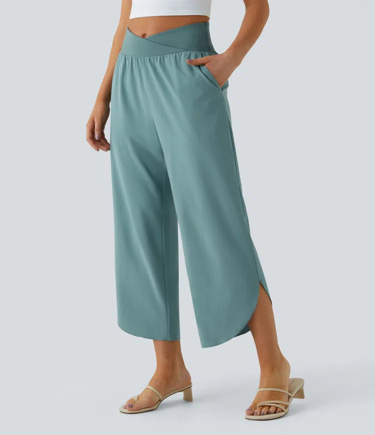 Breezeful High Waisted Crossover Quick Dry Resort Trousers with Pockets