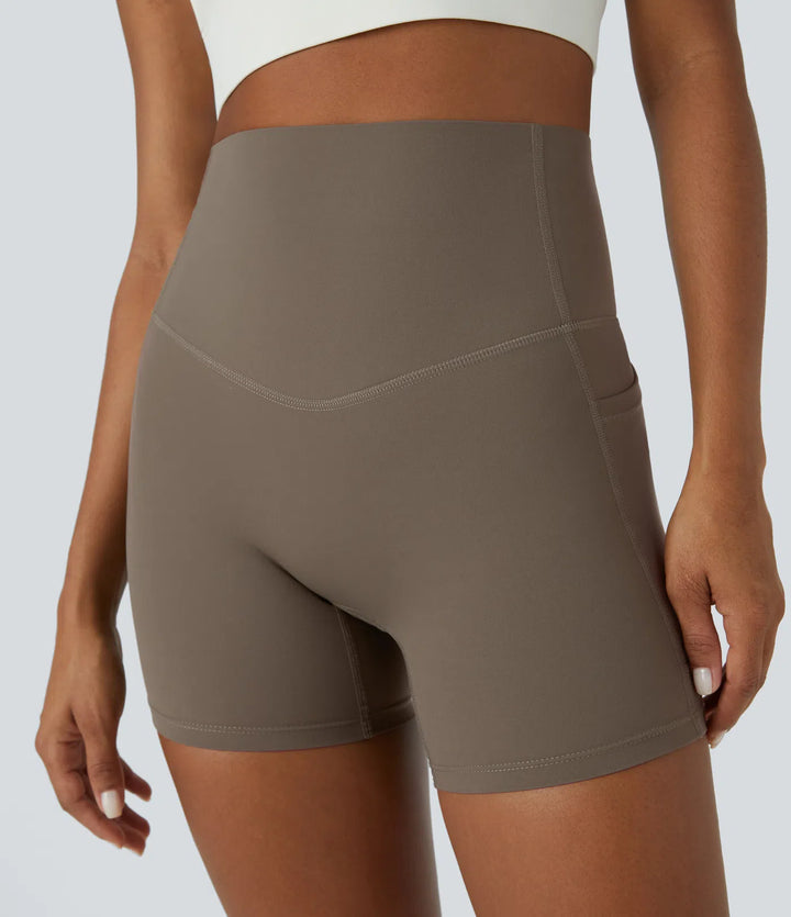 Halara UltraSculpt High Waisted Tummy Control Side Pocket Shaping Training Biker Shorts 5&