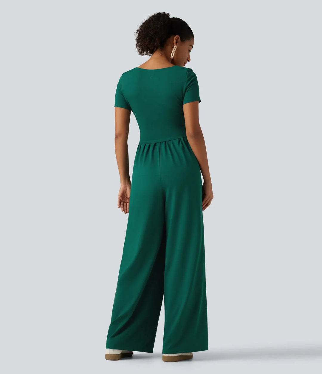 Square Neck Short Sleeve Wide Leg Casual Jumpsuit with Pockets - Easy Peezy Edition