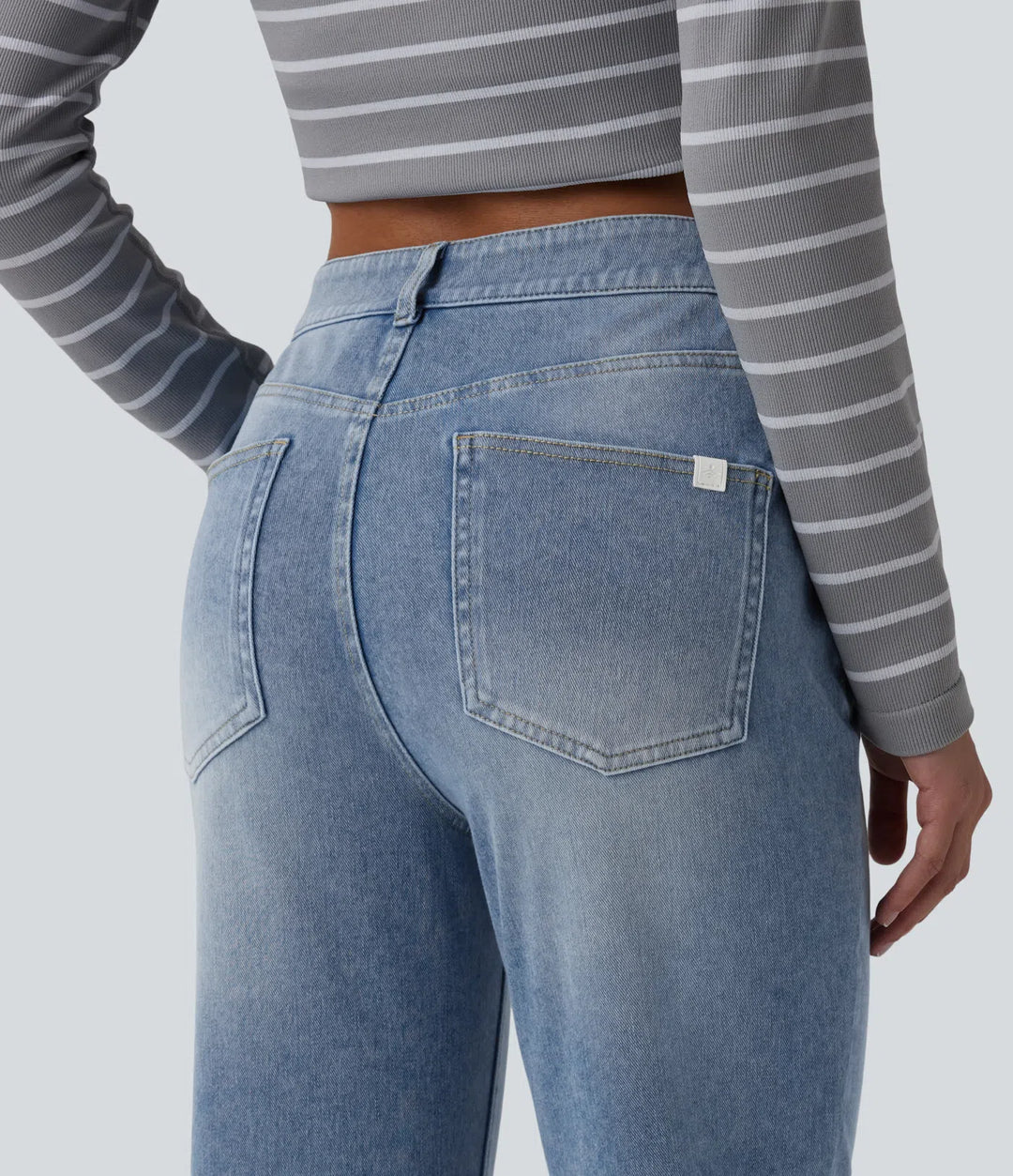 Halara Flex Mid Rise Washed Casual Flare Jeans with Pockets