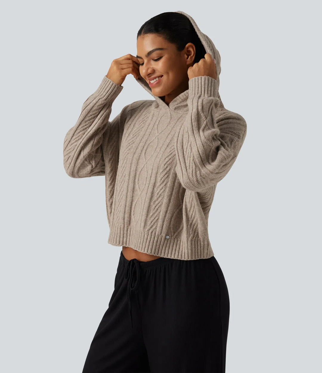 Cable Knit Hooded Long Sleeve Lounge Jumper