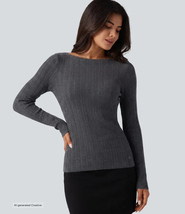 Boat Neck Long Sleeve Casual Jumper