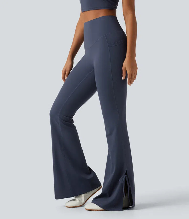 Halara UltraSculpt High Waisted Lace Up Flare Yoga Leggings with Pockets