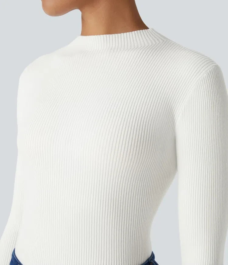 Ribbed Knit Round Neck Long Sleeve Casual Jumper
