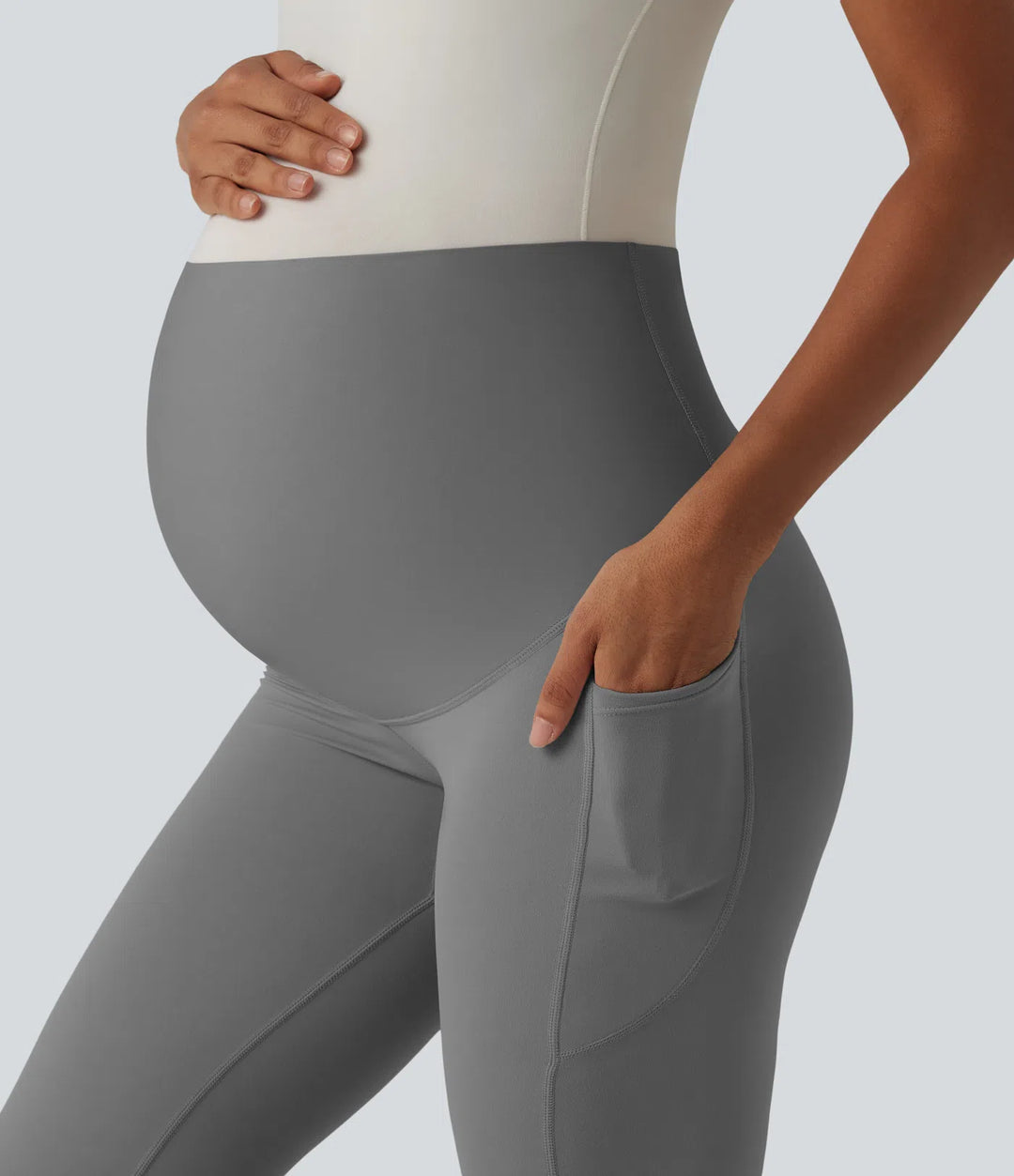 SoftlyZero Super High Waisted Flare Yoga Maternity Leggings with Pockets