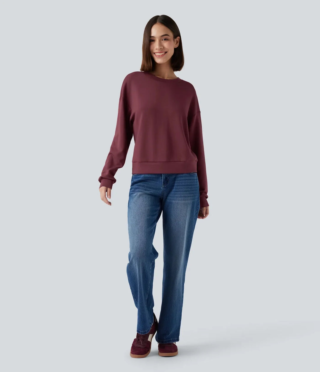 SpacerTek Round Neck Long Sleeve Twist-back Casual Sweatshirt