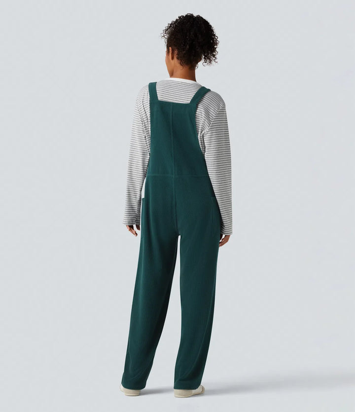 V Neck Corduroy Casual Overalls with Pockets