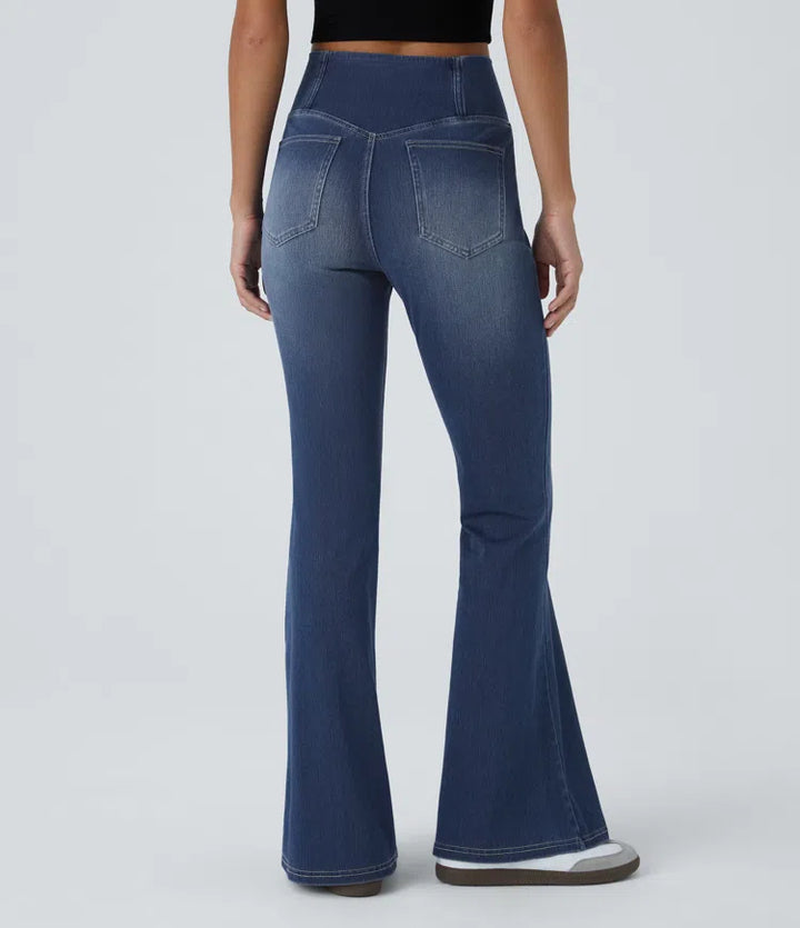 Halara Flex High Waisted Crossover Pocket Washed Casual Flared Jeans