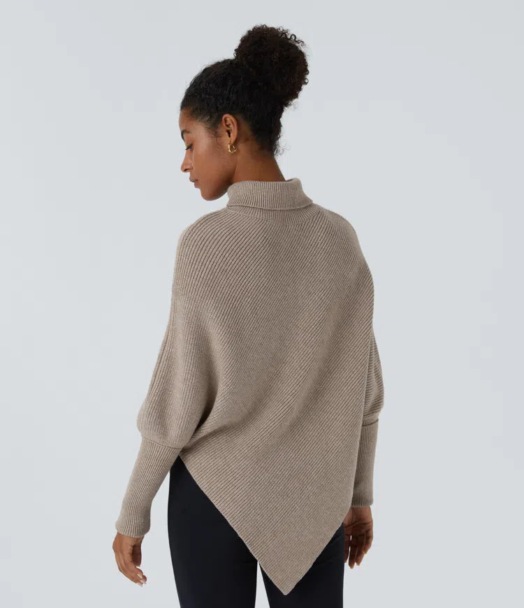 High Neck Long Sleeve Asymmetric Hem Work Jumper