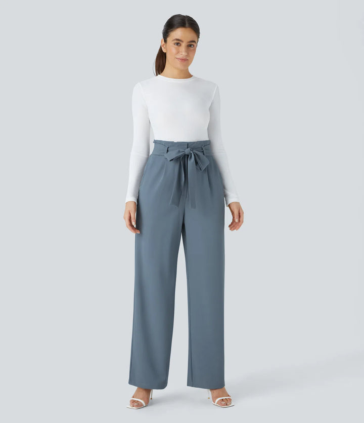Halara Flex Paper Bag High Waisted Belted Pocket Wide Leg Work Trousers