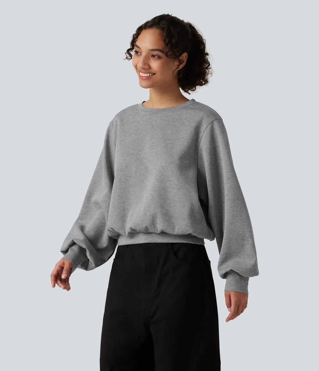 Round Neck Bubble Long Sleeve Casual Sweatshirt