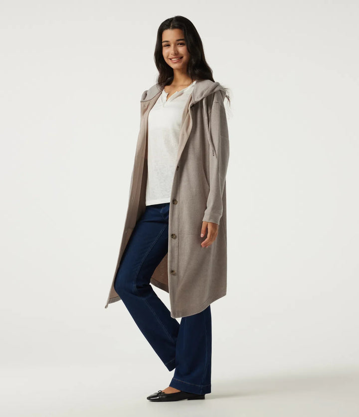 Hooded Long Sleeve Longline Casual Jacket with Pockets