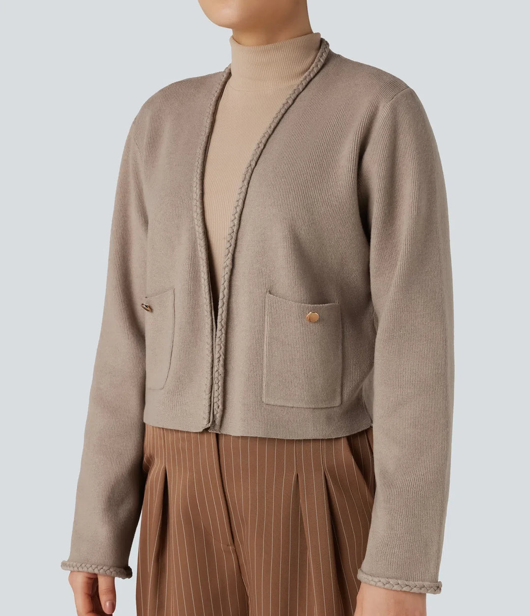 Long Sleeve Open Front Work Cardigan with Pockets