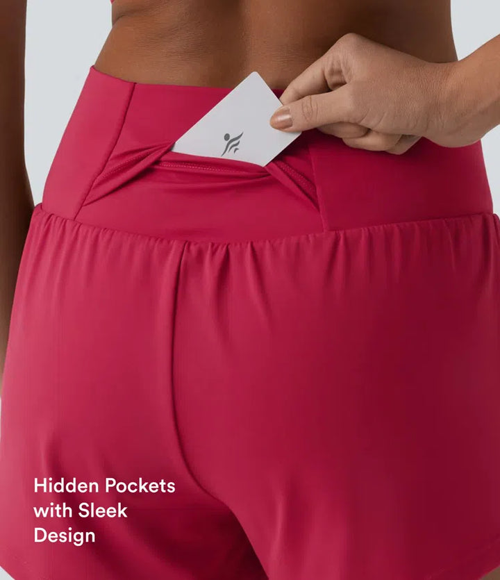 SoftlyZero Airy Crossover High Waisted 2-in-1 InstantCool Yoga Shorts 3&