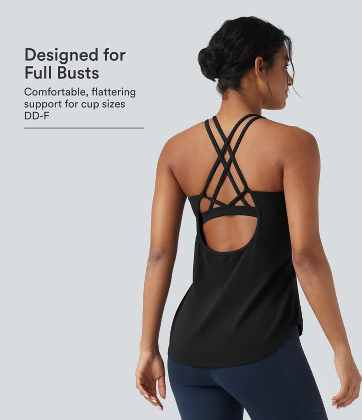 Halara UltraSculpt Round Neck Crisscross Back Running Tank Tops DD-F Cups