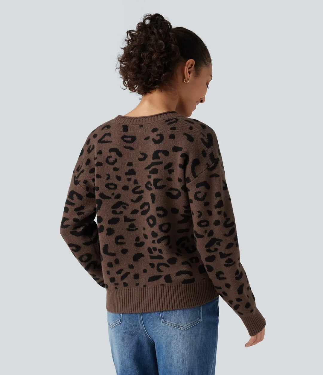 Round Neck Leopard Print Long Sleeve Casual Jumper