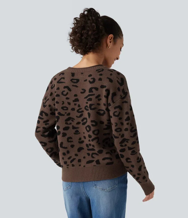 Round Neck Leopard Print Long Sleeve Casual Jumper