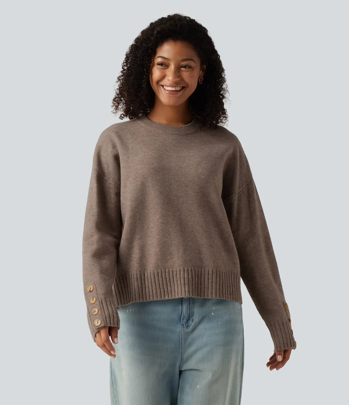 Round Neck Long Sleeve Casual Jumper with Scarf