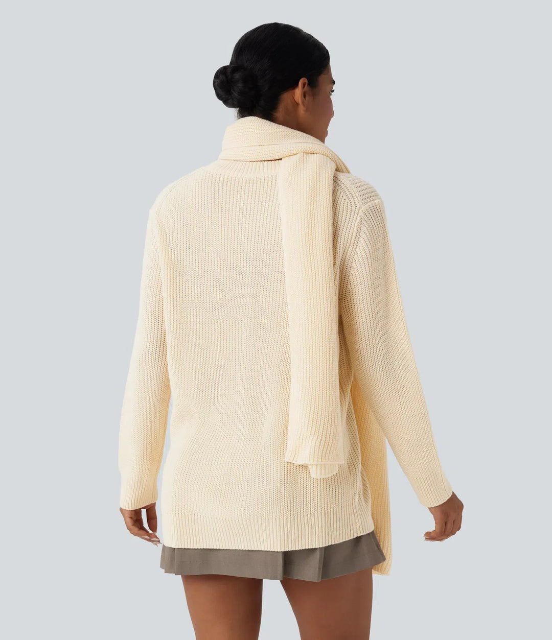 Round Neck Long Sleeve Work Jumper with Scarf