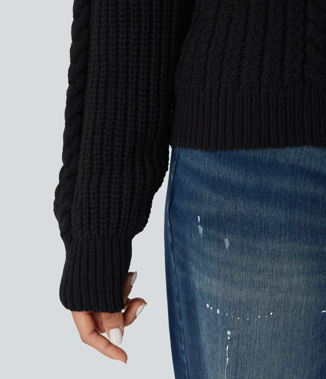 Round Neck Raglan Long Sleeve Relaxed Cable Knit Casual Jumper