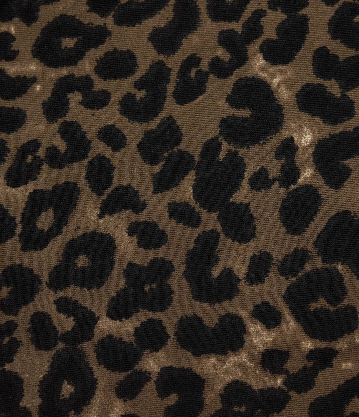Stacked Mock Neck Long Sleeve Leopard Print Casual T-Shirt