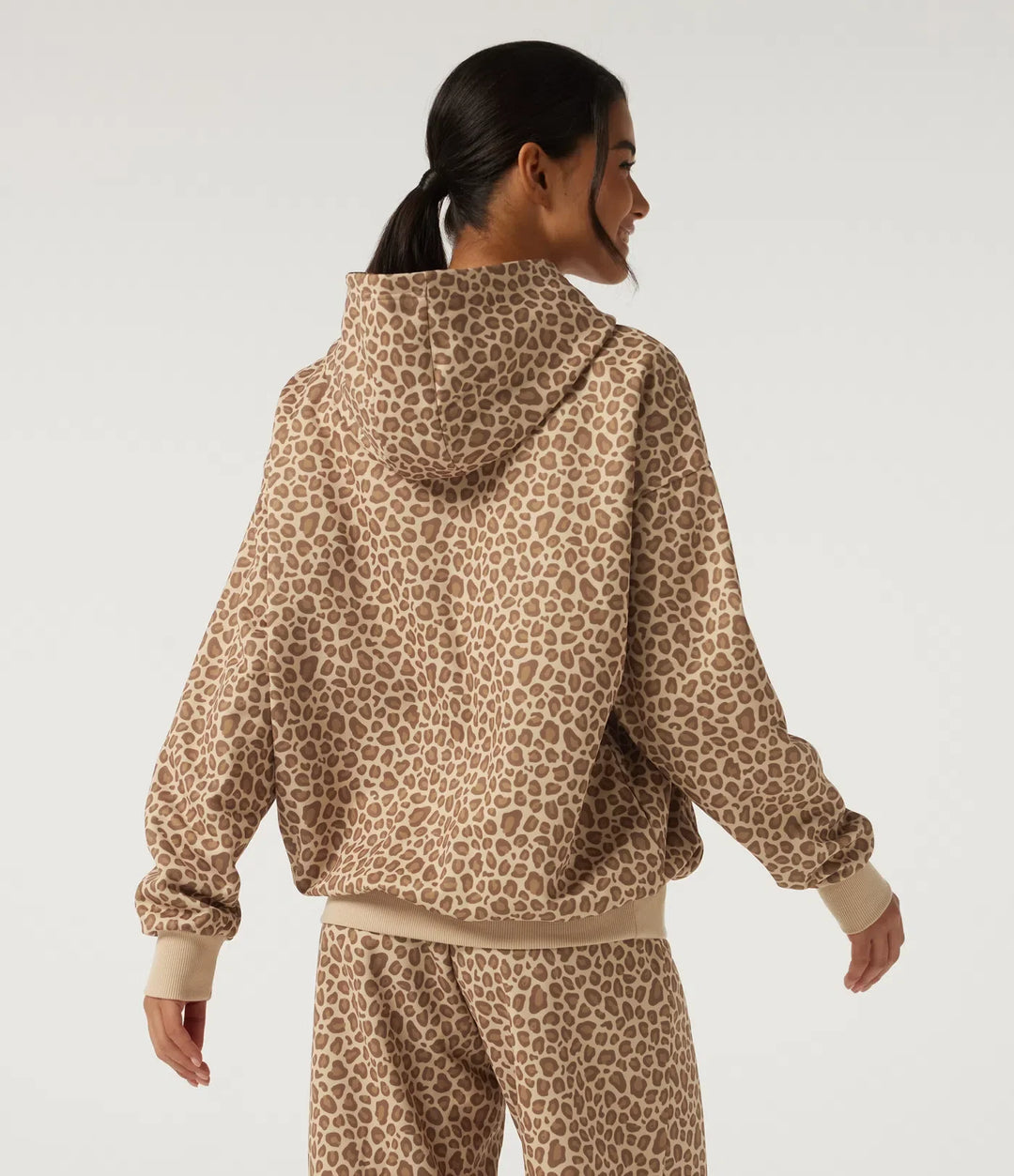 Hooded Long Sleeve Leopard Print Casual Sweatshirt with Pocket
