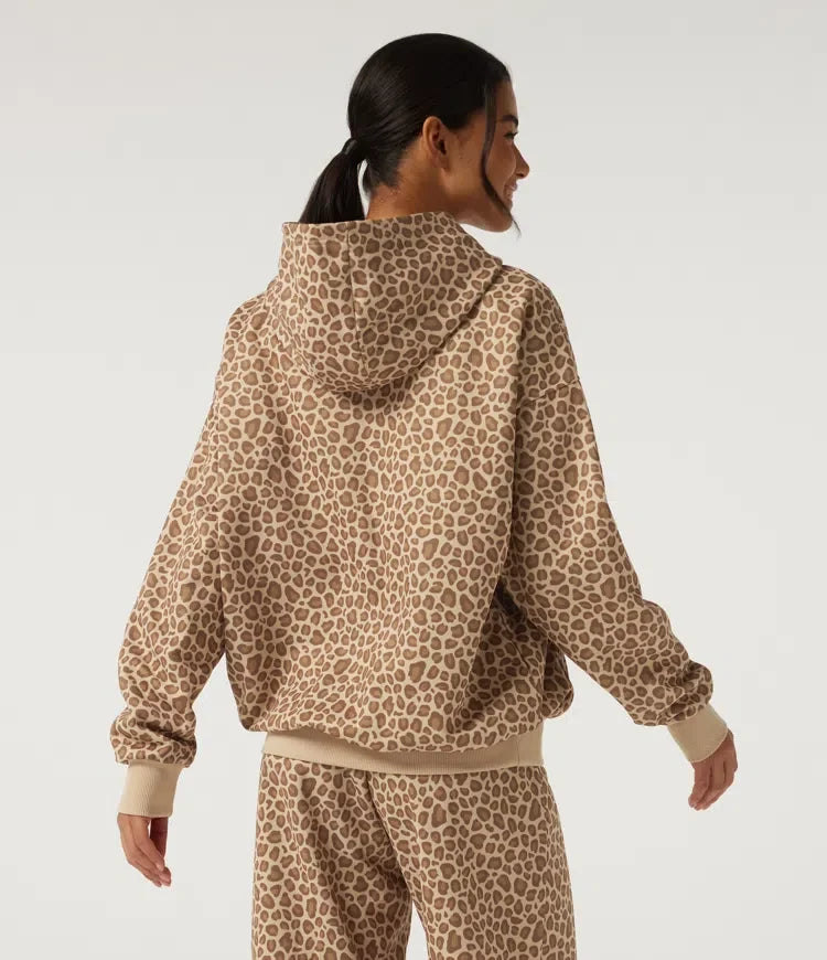 Hooded Long Sleeve Leopard Print Casual Sweatshirt with Pocket