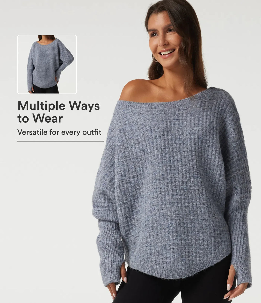 Long Sleeve Curved Hem Casual Jumper with Thumbholes