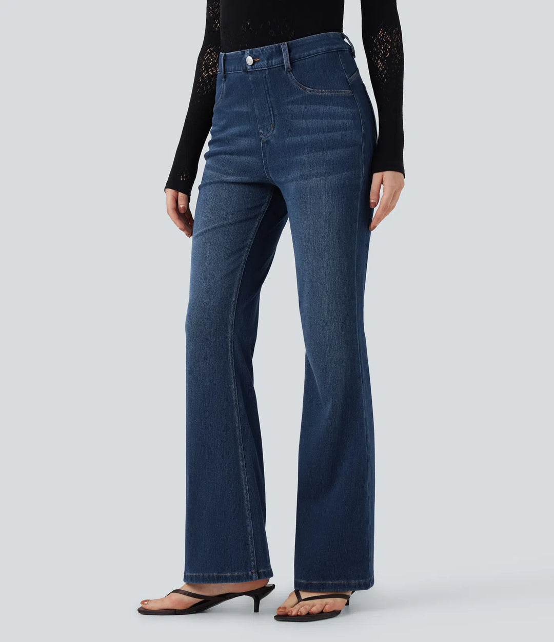 Halara Flex High Waisted Tummy Control Butt Lifting Denim Casual Bootcut Leggings with Pockets