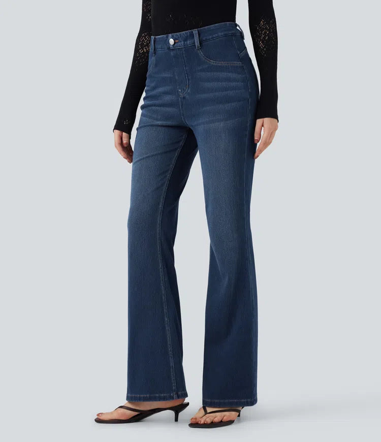 Halara Flex High Waisted Tummy Control Butt Lifting Denim Casual Bootcut Leggings with Pockets