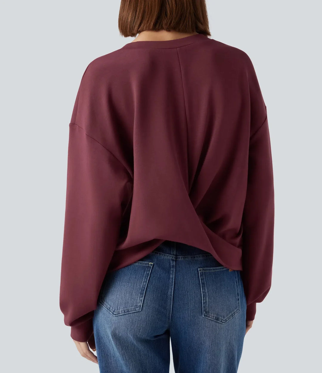 SpacerTek Round Neck Long Sleeve Twist-back Casual Sweatshirt