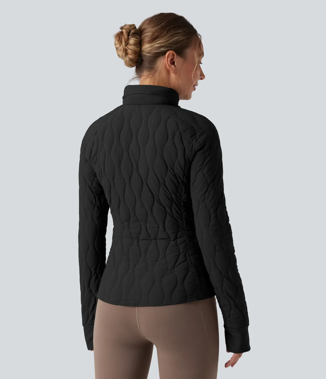 PuffFlex High-neck Thumb Holes Stretchy Workout Padded Jacket with Pockets-Packable Neck Pillow