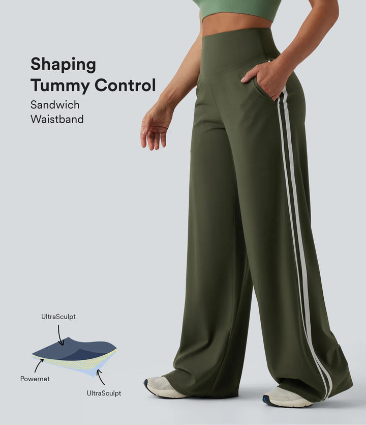 Halara UltraSculpt High Waisted Tummy Control colourBlock Stripes Yoga Baggy Trousers with Pockets