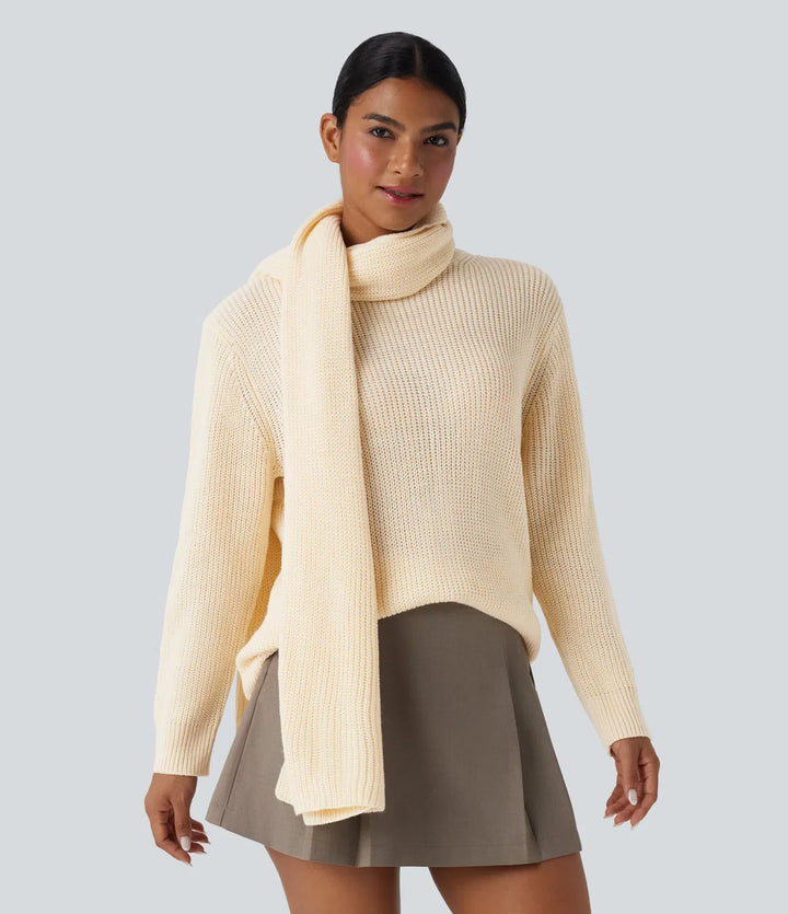 Round Neck Long Sleeve Work Jumper with Scarf