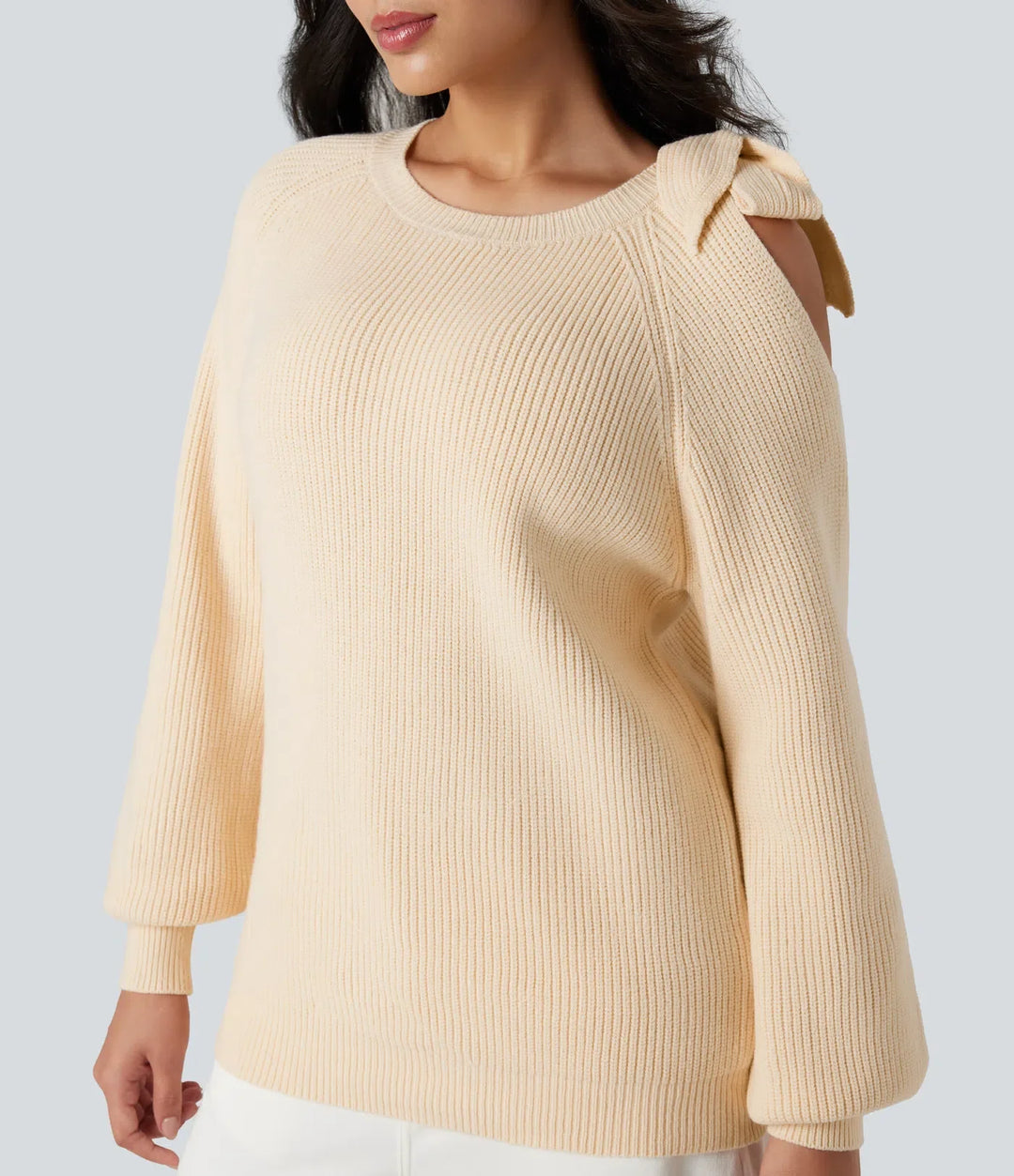 Round Neck Tie Side Long Sleeve Jumper Knit Casual Top