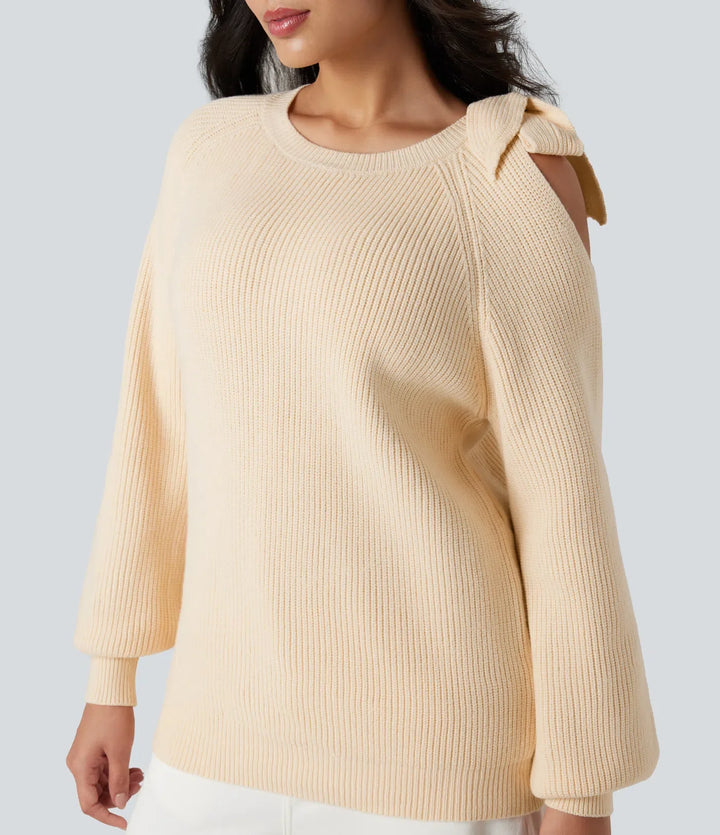 Round Neck Tie Side Long Sleeve Jumper Knit Casual Top