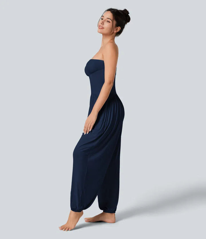 Ribbed Tube Backless Side Pocket Casual Jumpsuit