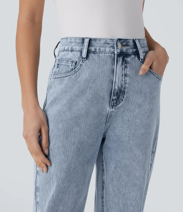 Halara Flex High Waisted Zipper Pockets Straight Leg Casual Jeans