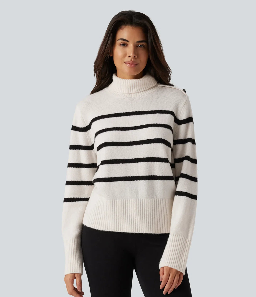 High Neck Long Sleeve Stripe Work Jumper