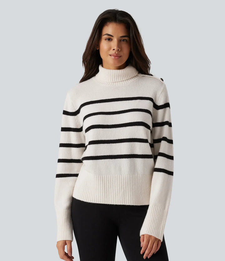 High Neck Long Sleeve Stripe Work Jumper