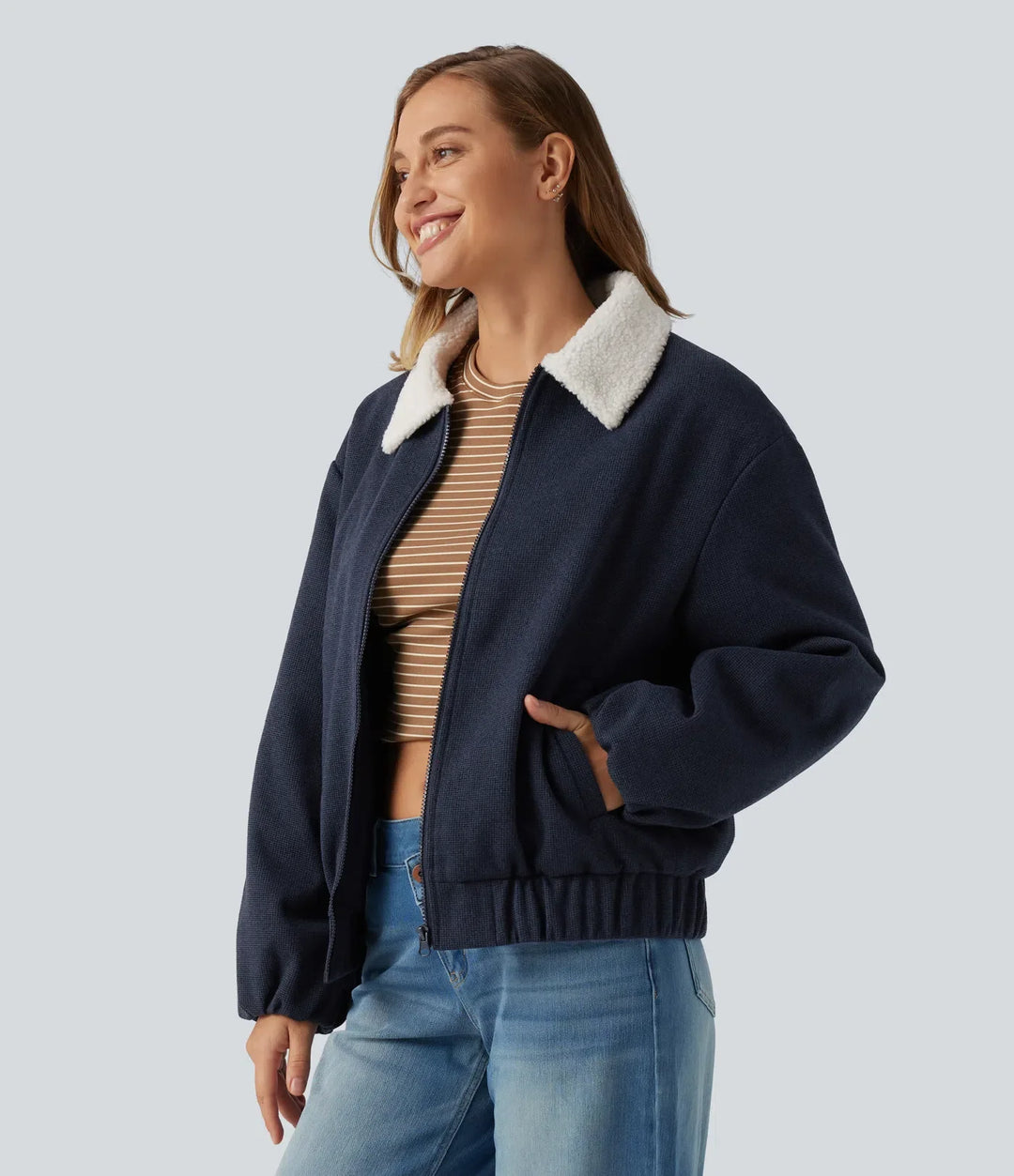 Collared Plaid Long Sleeve Casual Jacket with Pockets